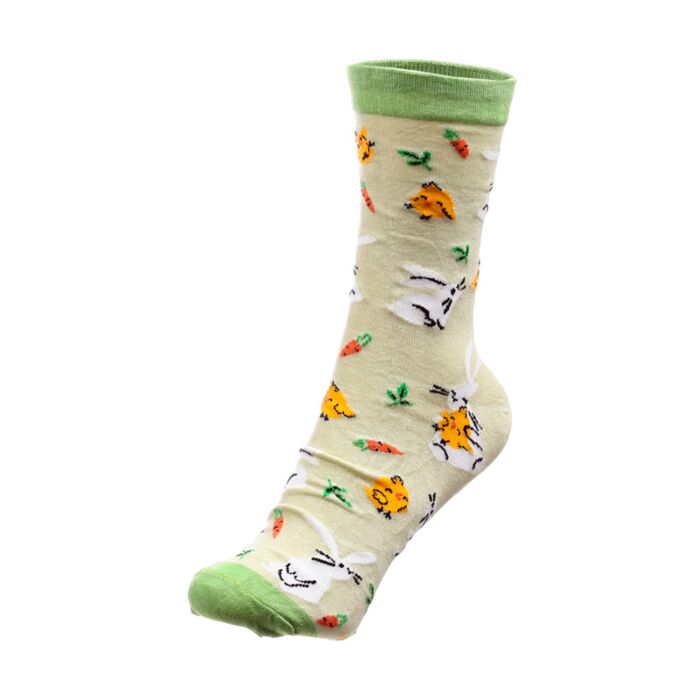 Springtime Compressed Magic Socks with vibrant spring design, angled view of socks