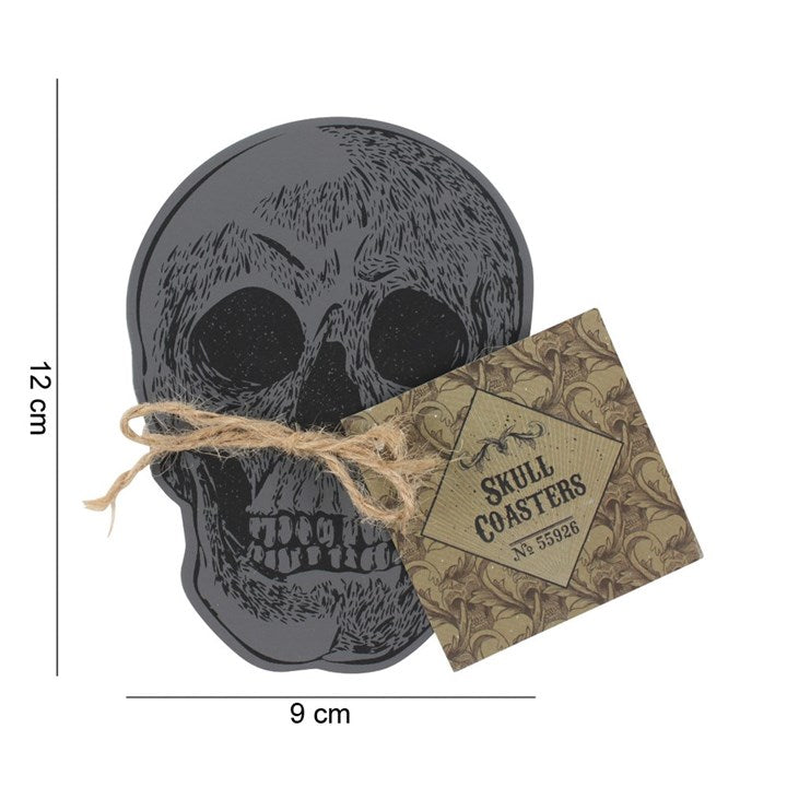 decorative skull coaster shown from overhead view with detailed patterned finish