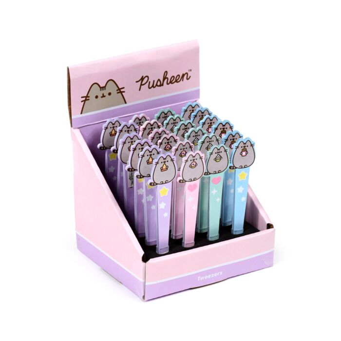 retail box showing all four colour variants of Pusheen the Cat Core Shaped Tweezers
