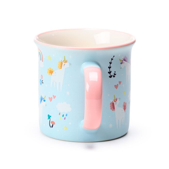 angle view of unicorn magic fine-rimmed porcelain mug showing the fine rim