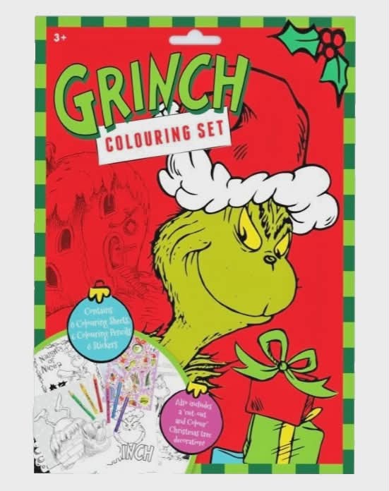 christmas the grinch colouring set featuring grinch-themed artwork, perfect for festive creativity and a thoughtful gift for grinch fans
