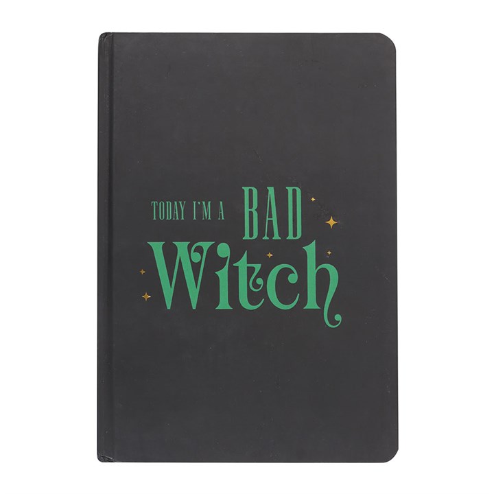 bad witch notebook cover shown with bold witch themed wording