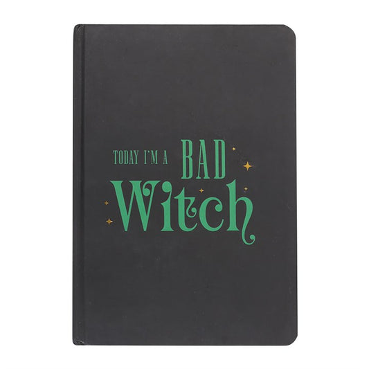 bad witch notebook cover shown with bold witch themed wording