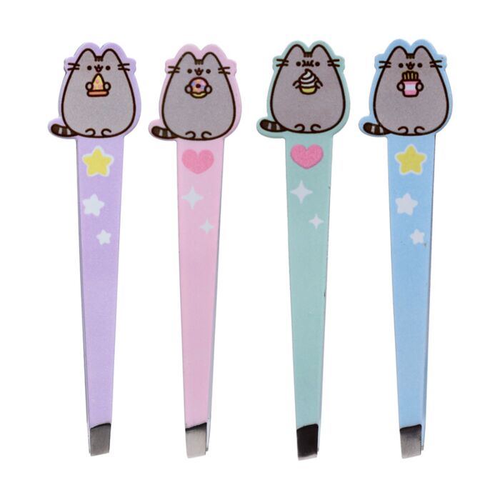 four colour variants of Pusheen the Cat Core Shaped Tweezers with fine tips for precision grooming