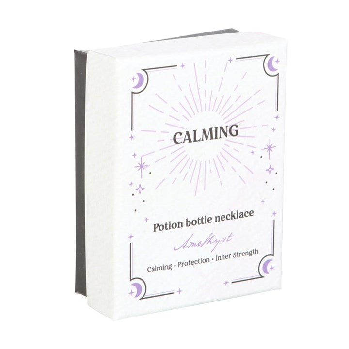 amethyst crystal potion bottle necklace presented in gift box ready for gifting