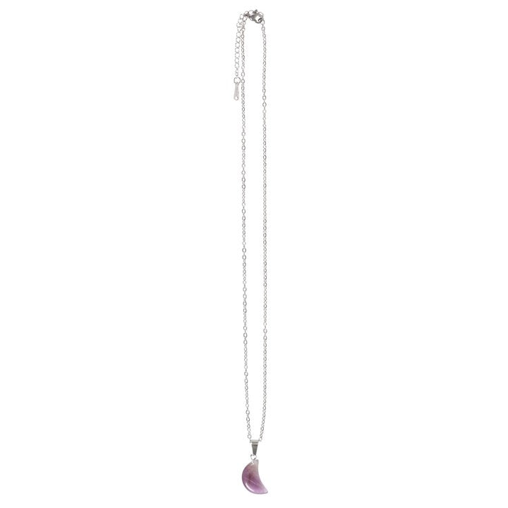full view of amethyst moon necklace showing chain and crystal pendant