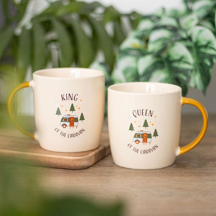 caravan king and queen couples mugs displayed unboxed in cosy home setting