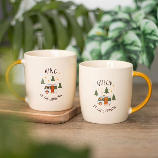 caravan king and queen couples mugs displayed unboxed in cosy home setting