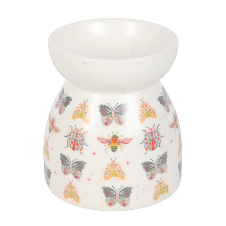 floral bug ceramic oil burner front view with vibrant nature inspired design
