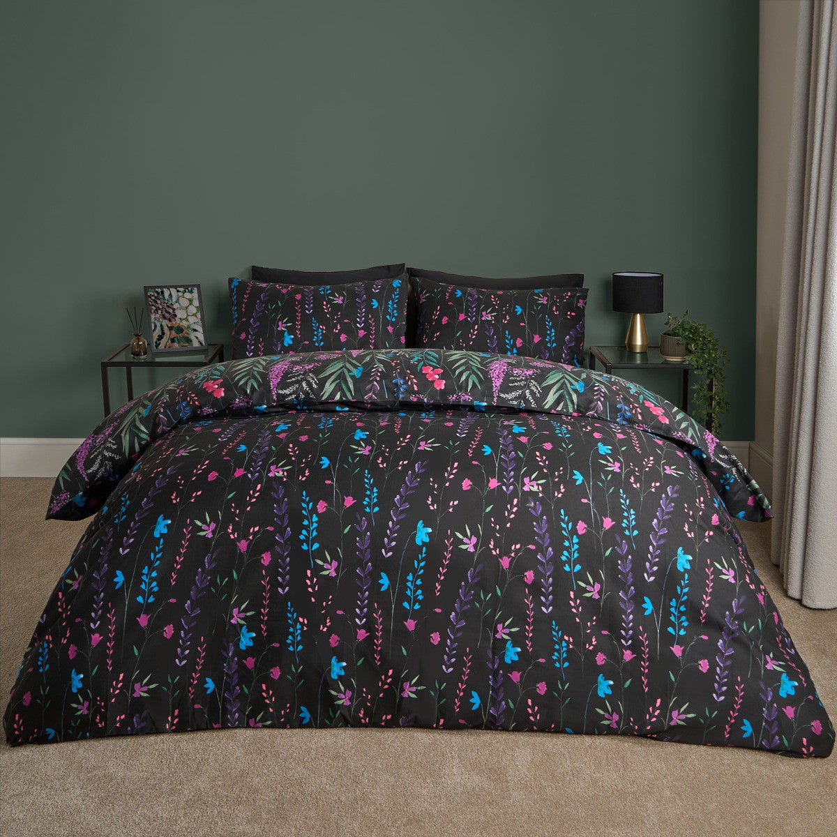 Black Floral Duvet Set - Super King
