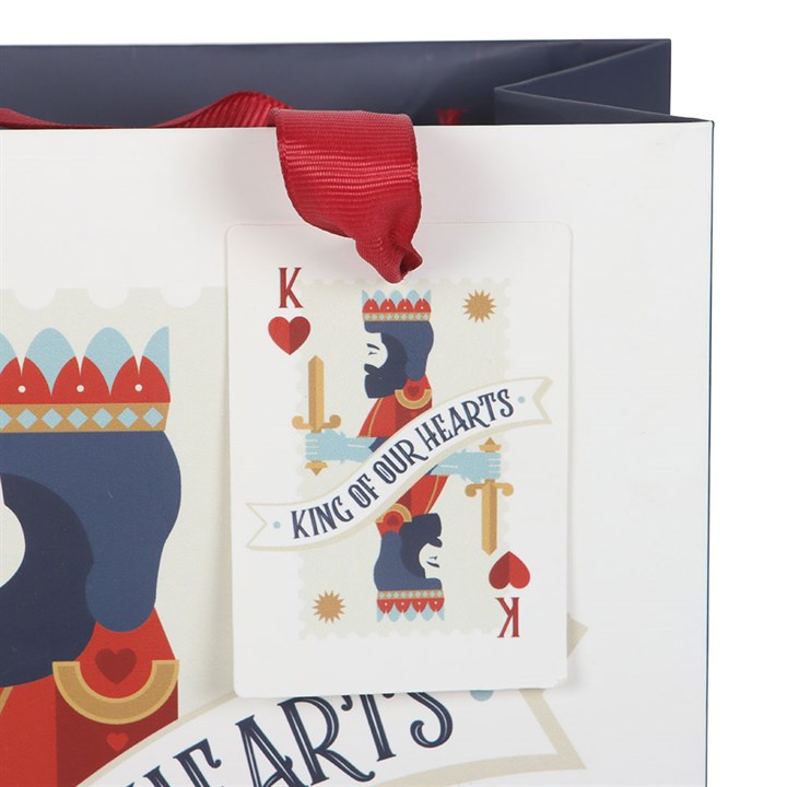 close up of king of our hearts playing card gift bag showing detailed design
