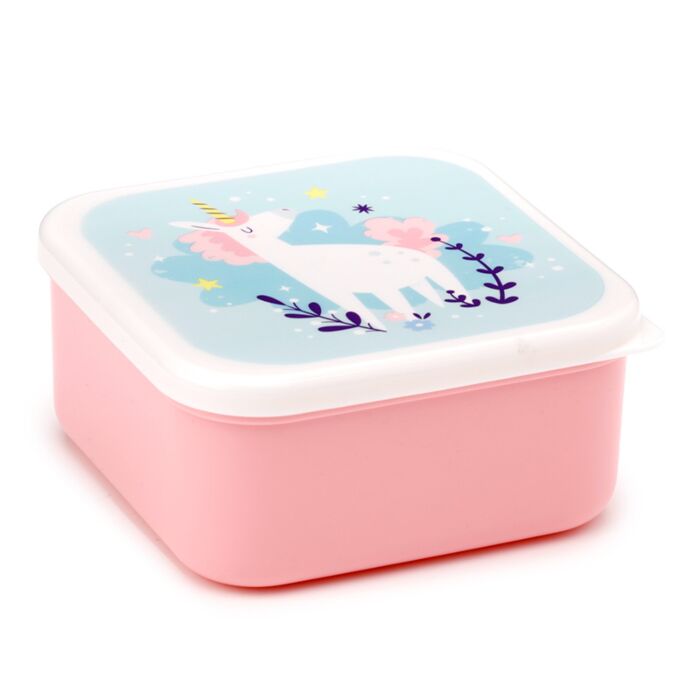 pink unicorn magic lunch box with a front view showcasing its colourful design