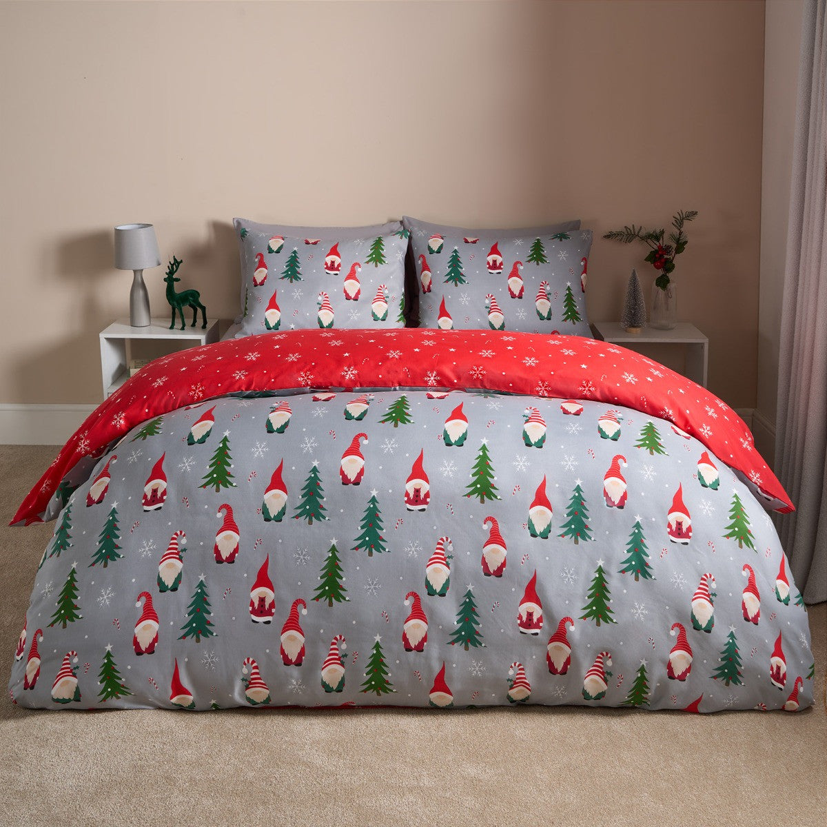 Christmas Gonk Duvet Set Grey- King