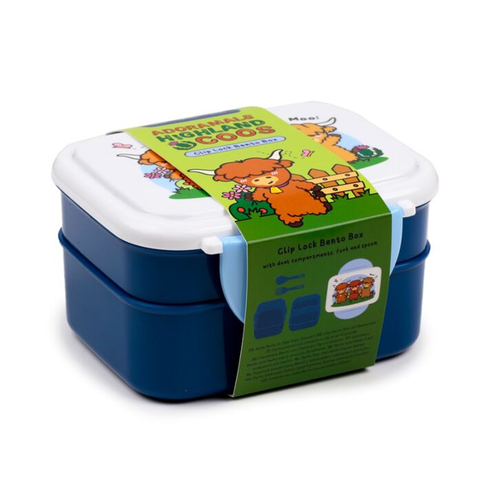 adoramals highland coo stacked bento lunch box fully assembled with lid and cutlery