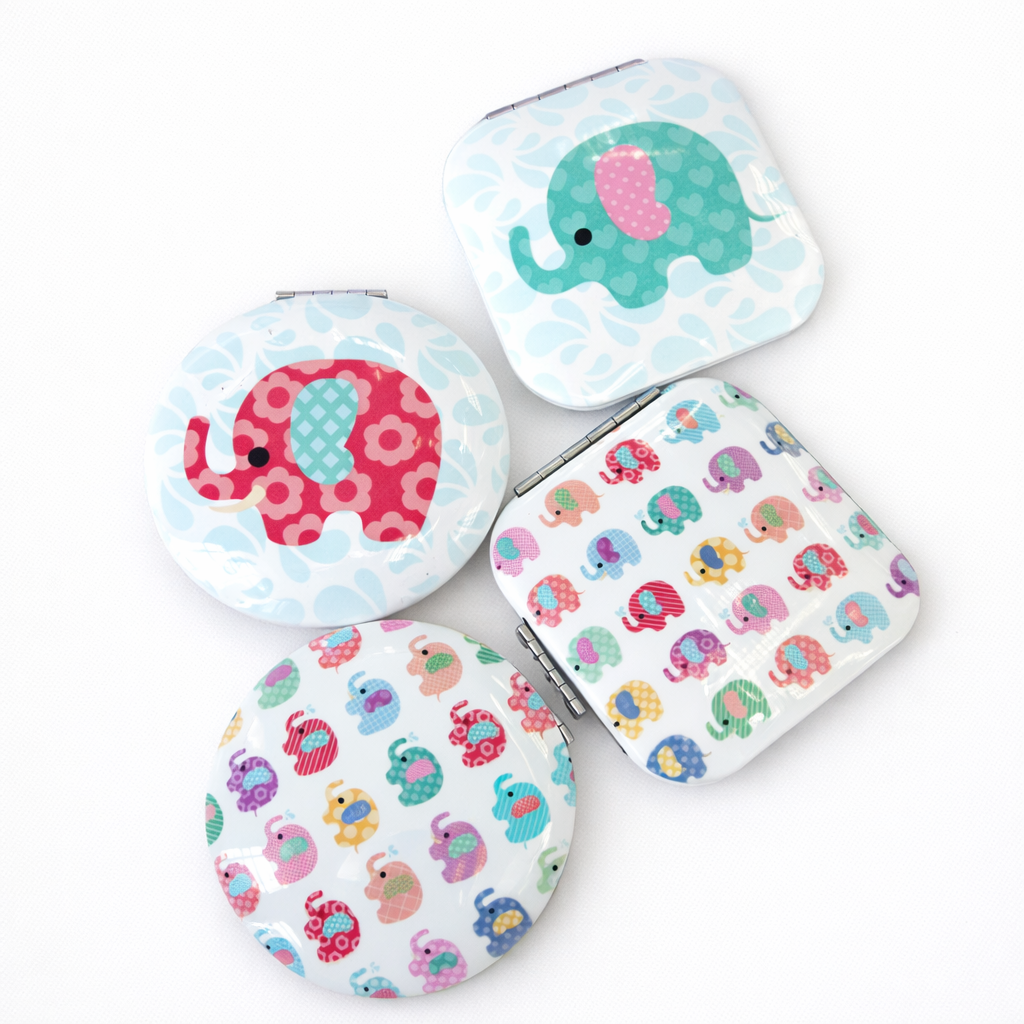 elephant compact mirror with illustrated design slim handheld accessory for everyday handbag touch ups