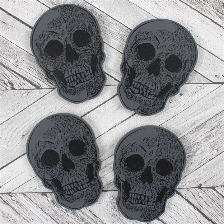 skull coaster set styled on table protecting surface with bold gothic design