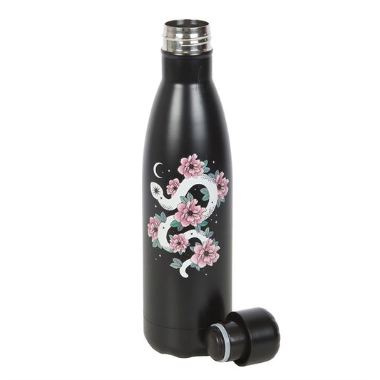 floral snake reusable water bottle shown upright displaying striking alternative artwork