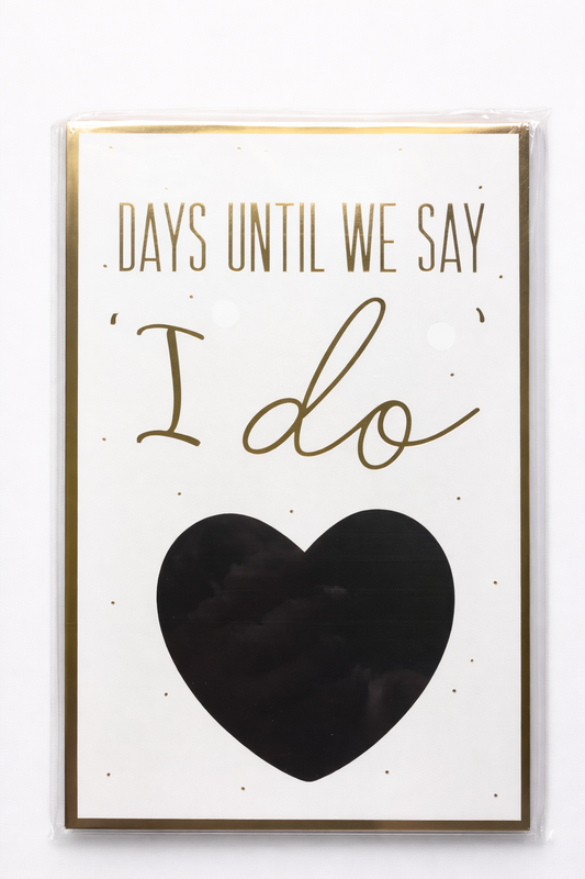 wooden wedding countdown plaque with chalkboard heart and ribbon hanger for days until I do