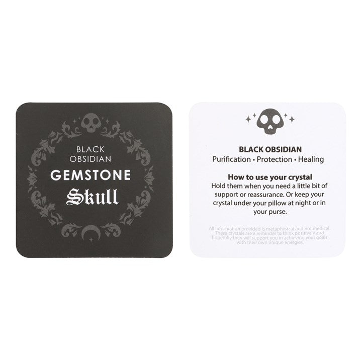 crystal skull gift pouch labels shown front and back with mystical presentation details