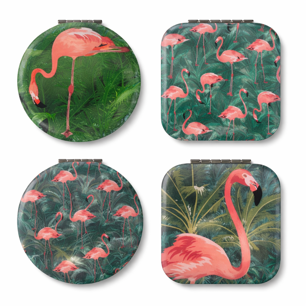 Compact Mirror Flamingo Design