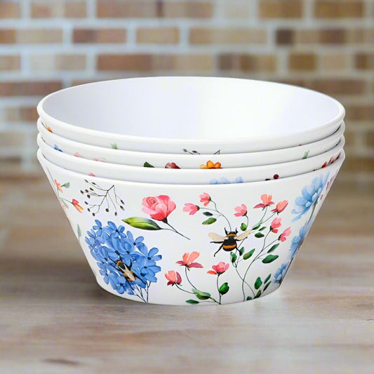 stack of nectar meadows picnic bowls, showing eco-friendly recycled RPET material