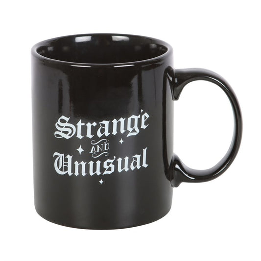strange and unusual ceramic mug front view showing gothic text design