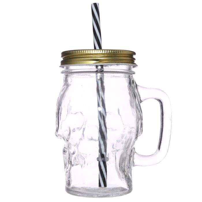 glass skull drinking jar front view novelty alternative kitchen drinkware