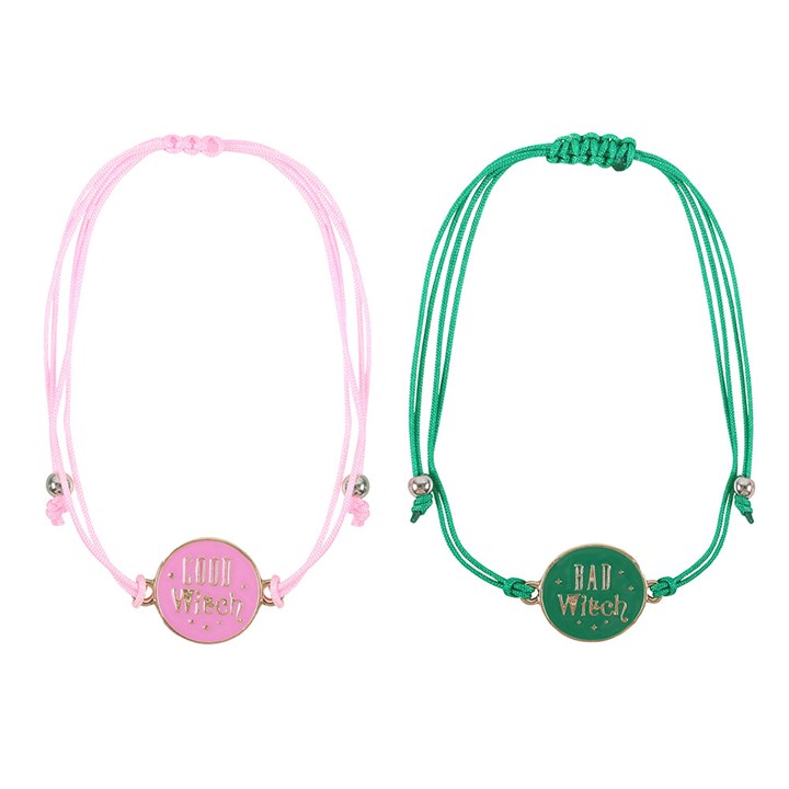 witch themed adjustable bracelet pair shown side by side with charm details