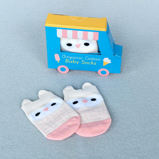 baby socks with owl character design sized for newborns and young babies