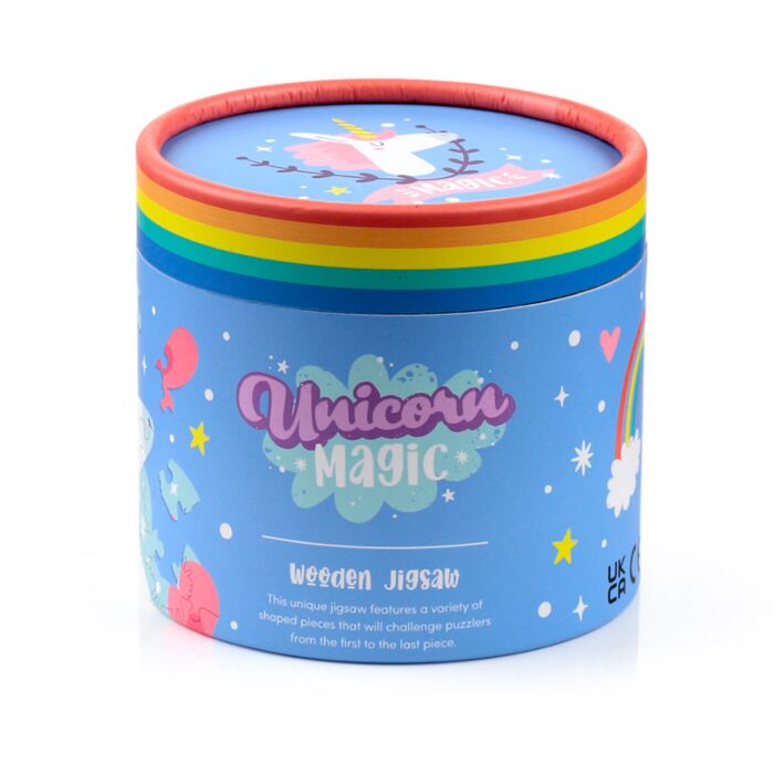 unicorn magic shaped wooden jigsaw puzzle presented in illustrated gift box suitable for children