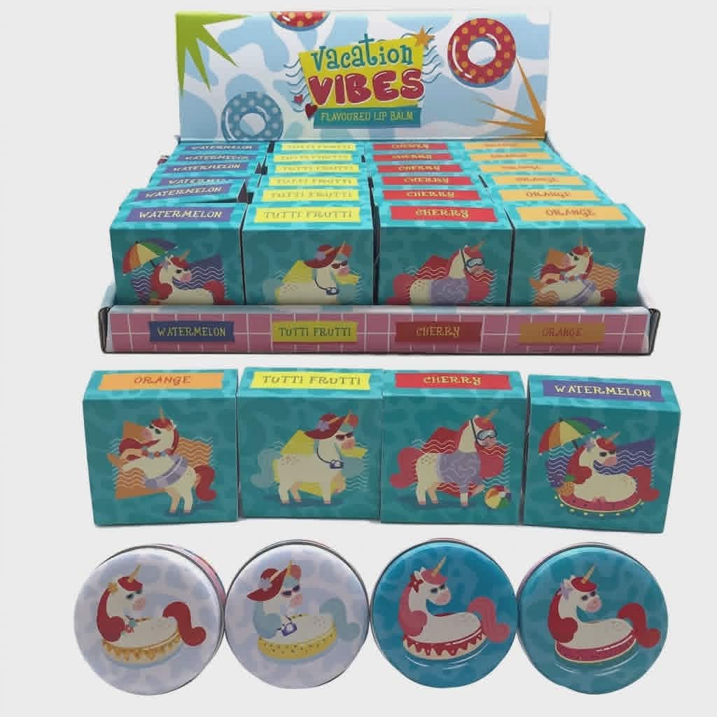 vacation vibes flavoured lip balm tin, compact design, perfect for on the go hydration, ideal for gifts or stocking fillers