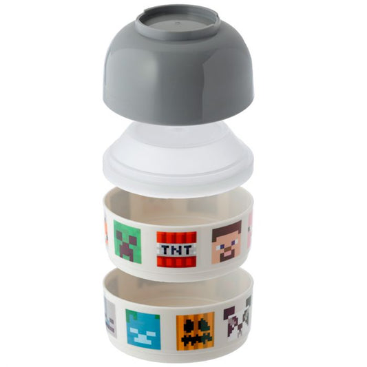 minecraft faces round bento lunch box opened showing stacked food compartments