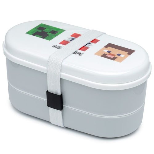 Minecraft Faces Stacked Bento Lunch Box With Fork & Spoon