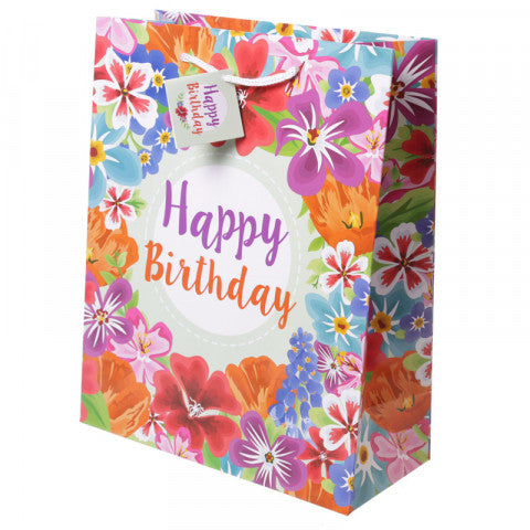 Happy Birthday Floral Gift Bag-Large