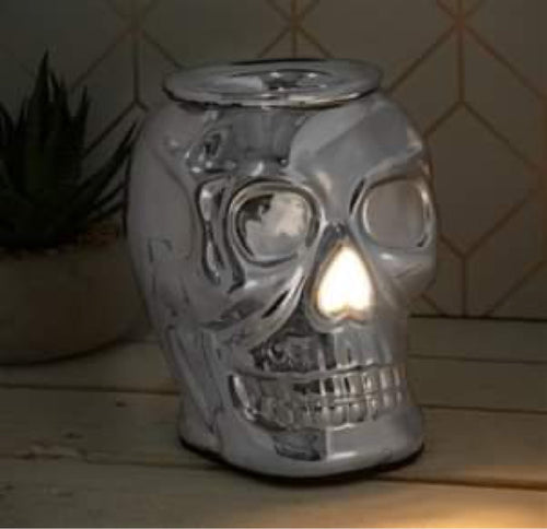 Ceramic Skull Aroma Lamp  Wax Burner -Silver