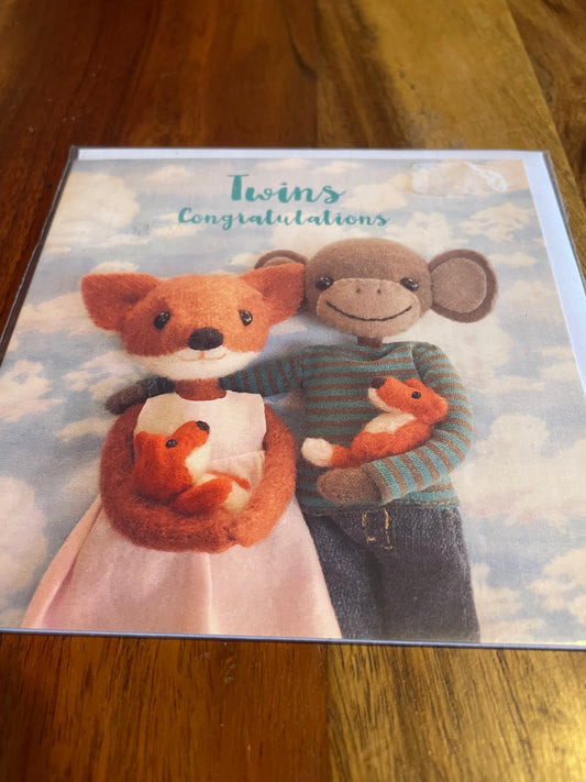 Fox & Monkey Twins Card